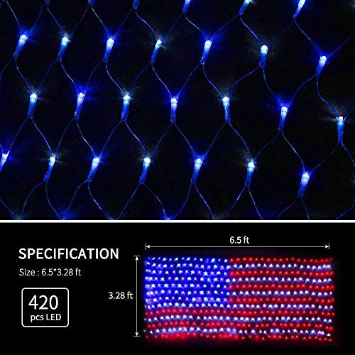 American Flag String Lights, Waterproof Led Flag Net Light, with 420 Super Bright LED, for Yard Garden Decoration, Festi - Additional View