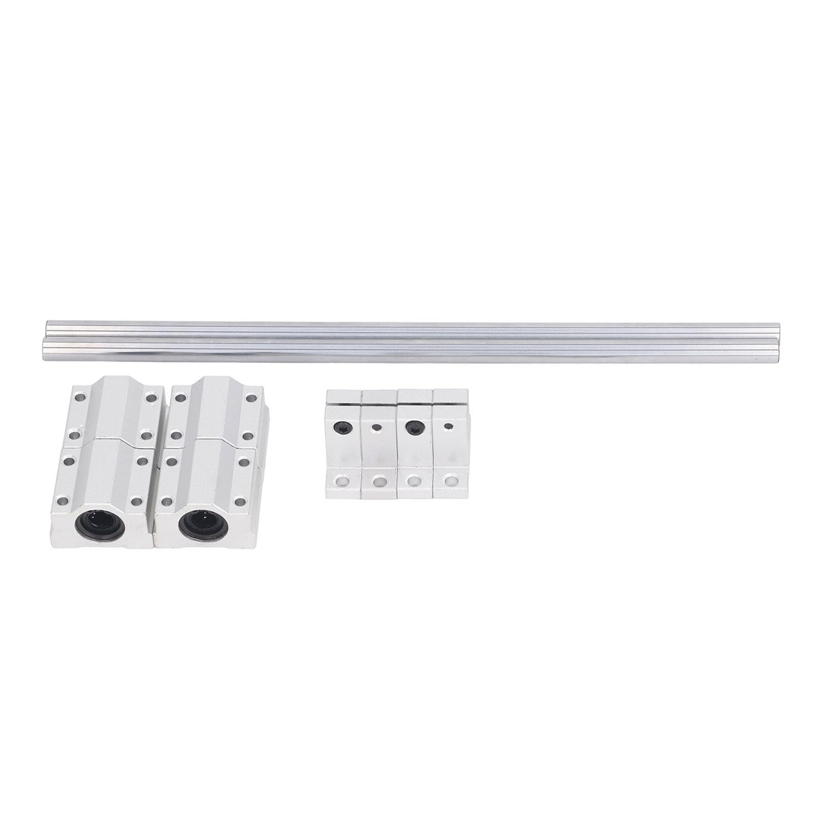 Glissière rail liné aire 2PCS Guide d'arbre tige mouvement linéaire avec 4 PCS Blocs roulement chariot et support d'arbre de 4 pcs, ensemble diapositives roulement linéaire CNC (10-500)