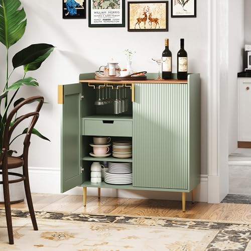 Image of ARTPOWER Coffee Bar Cabinet with Wine Rack&Glass Holder, Sage Green