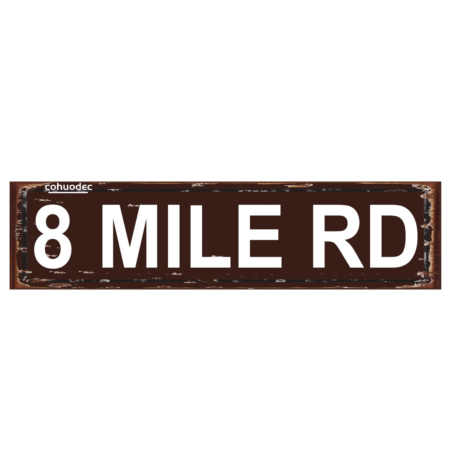 8 MILE RD Decor Rustic Street Metal Sign for Home Patio Garden Bar Farm House Garage Wall Decor Brown Tin Signs 4x16 Inch