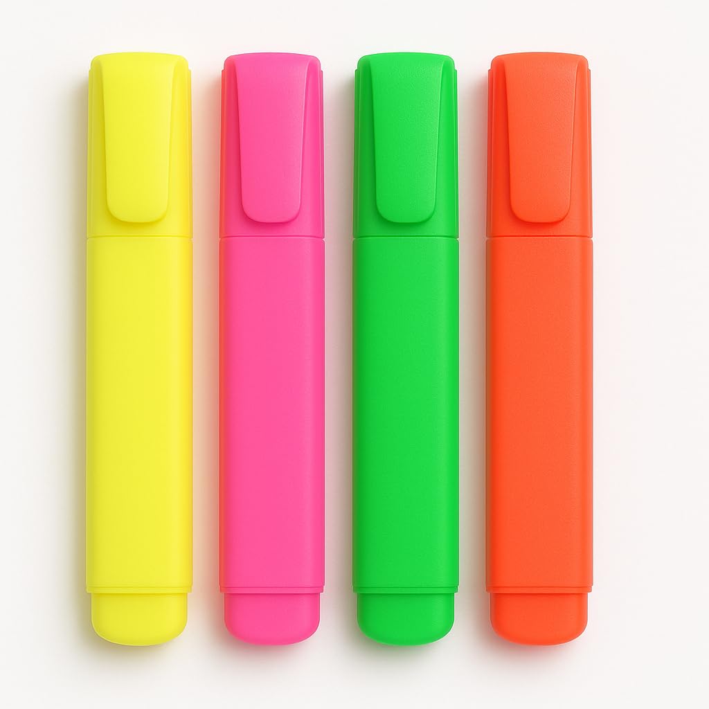 Textsurfer Classic Highlighter Pen Set – Fast-Drying, Long-Lasting Rainbow Colors with Large Ink Reservoir, Twist Cap, PP Barrel for Durability, Refillable for Sustainable Use (set of 4pcs)