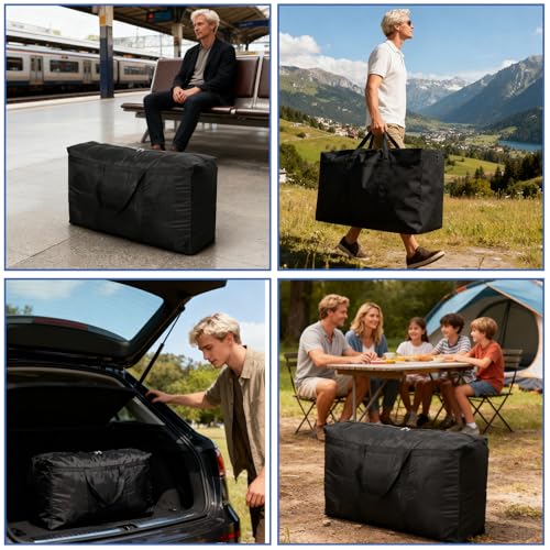 Dntorx 2 Stück 90L Große Aufbewahrungstasche, Oxford Heavy-Duty Umzugstaschen Umzugskartons Groß mit Reißverschluss Handgriff Reisetasche Tragetasche für Umzug Camping Bettwäsche Kleidung Aufbewahrung