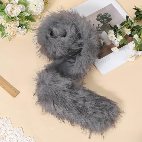GORGECRAFT 81 * 12cm Faux Fur Collar Scarf Detachable Faux Fur Hood Trim Replacement Gray Hood Trim Neck Warmer Shawl Furry Fluffy Fuzz Craft Sewing Stripe for Winter Coat Jacket Parka Christmas3
