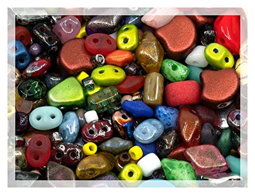 0.9oz (25g) of All MATUBO Glass Bead Mix (SuperDuo, MiniDuo, Ginko, Rulla, Nib-Bit, Paisley), 0.2-0.4inch (0.5-1cm),Mixed Colors