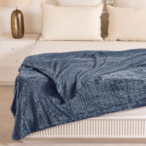 Image of HOMEMONDE Chevron Pattern Single Blanket - Throw Fozzy Blankets 140 x 228 CM, Warm Flannel All Season Blanket for Sofa, Couch - (55 x 90 Inch, Frost Blue)-200 TC