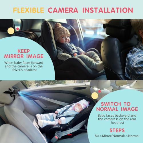 Image of S100P Baby Car Camera with Ultra Night Vision, 5'' HD 1080P IPS Baby Car Monitor with 3X Zoom, Backseat /Carseat /Rear Seat Camera USB, Easy No-Damage Install, Safety for Infants and Pets (5 inch White)