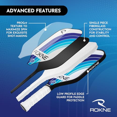 Image of ROKNE Curve Classic Pickleball Paddle, USAPA Approved Pickle Ball Rackets, ProGrit Texture, Max Spin & Control, Comfort Cushion Grip, Long Handle, Fiberglass, Polypropylene Honeycomb Core