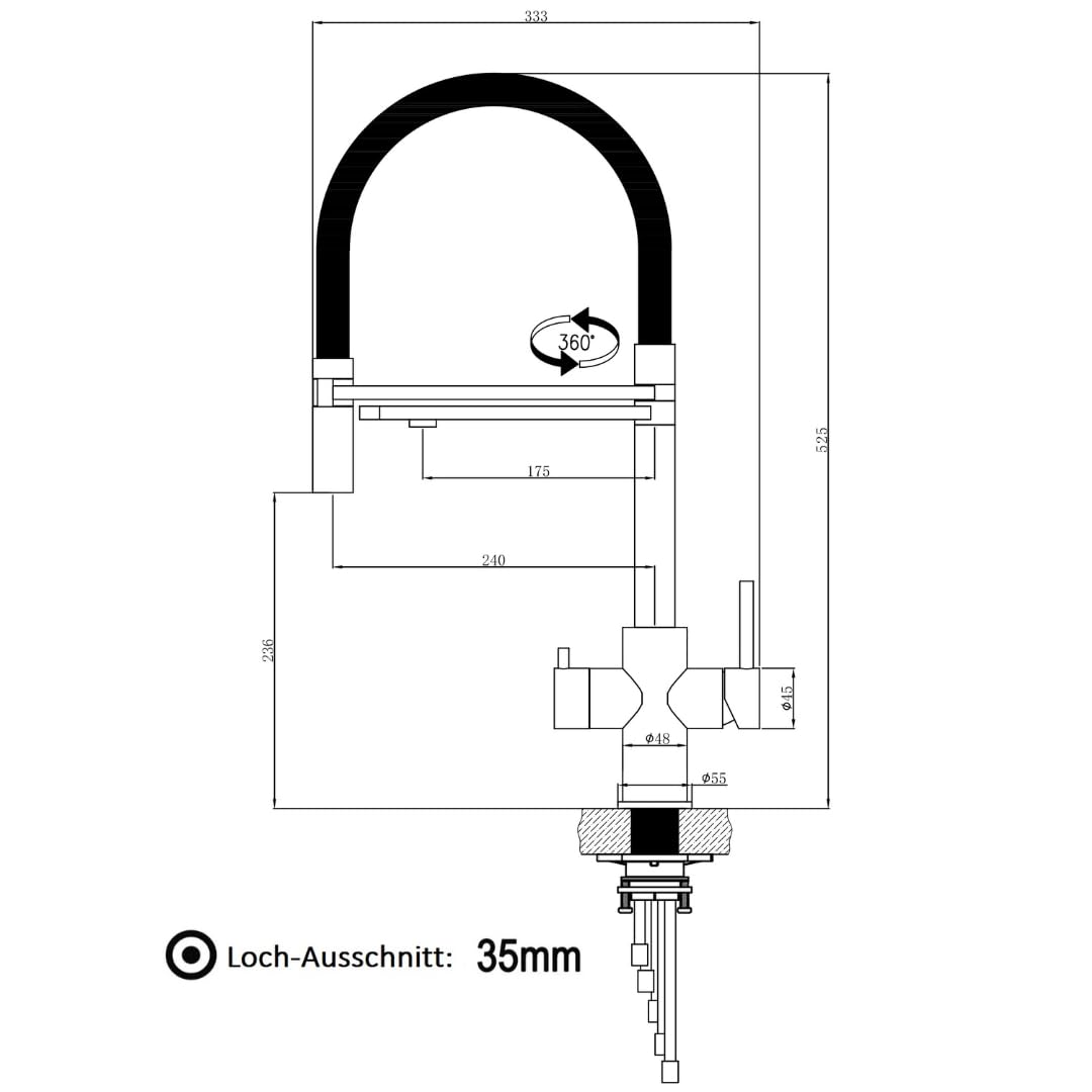 Living Water Wasserfilteranlage, Untertisch-Wasserfilter-Wasserhahn mit 3-Wege-Edelstahl-Armatur, LivingTap Basic Wasserspender mit Brause-Auslauf