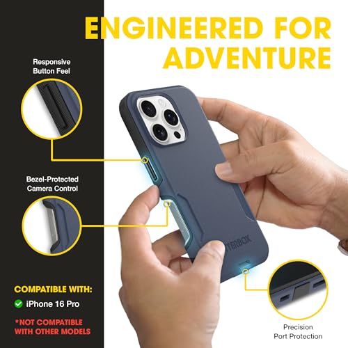 Image of OtterBox iPhone 16 Pro (Only) - Commuter Series Case - Built-in MagSafe - Thin, Dual-Layer, Pocket-Friendly, Port Cover - Midnight Sky (Black /Blue)