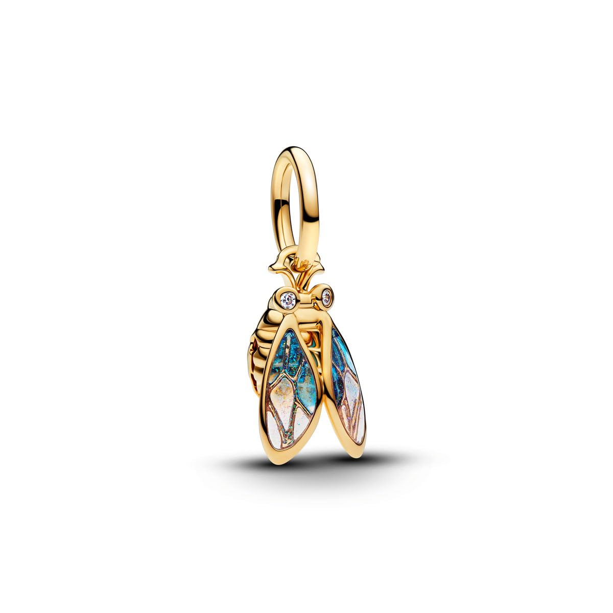 Pandora Charm Cicada Pendant with 14 Carat Gold Plating, Pendant with Cubic Zirconia and Plique a Jour Resin Engraving Listen to your heart, 764490C01