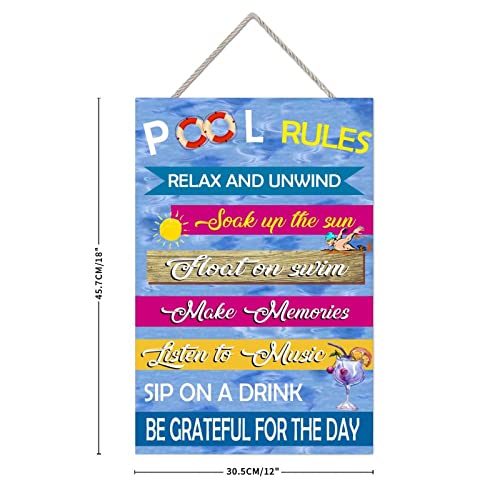 MISSUYSA Retro Wood Sign Pool Rules Hanging Sign Swim Float Wall Decoration Outdoor Swimming Pool Decor Pool Sign 12x18 inch