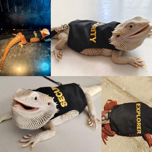 Image of Lizards Clothes with Leash Set for Bearded Dragon Geckos Reptiles Apparel Lizard Reptiles Harness Hand-Made for Bearded Dragon Lizards Geckos (Security+Explorer)