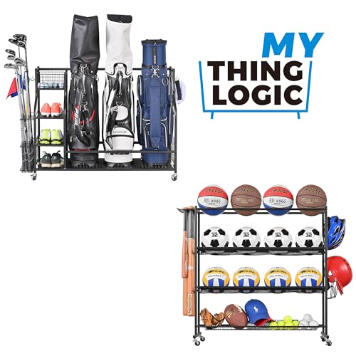 Image of Mythinglogic Golf Storage Garage Organizer, 4-Layer Ball Rack with Casters