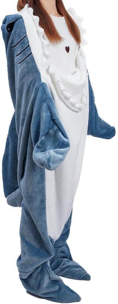 Image of inkArts Shark Blanket Hoodie Onesie Adult & Kid, Wearable Shark Blanket, Shark Sleeping Bag, Soft Cozy Shark Onesie Costume