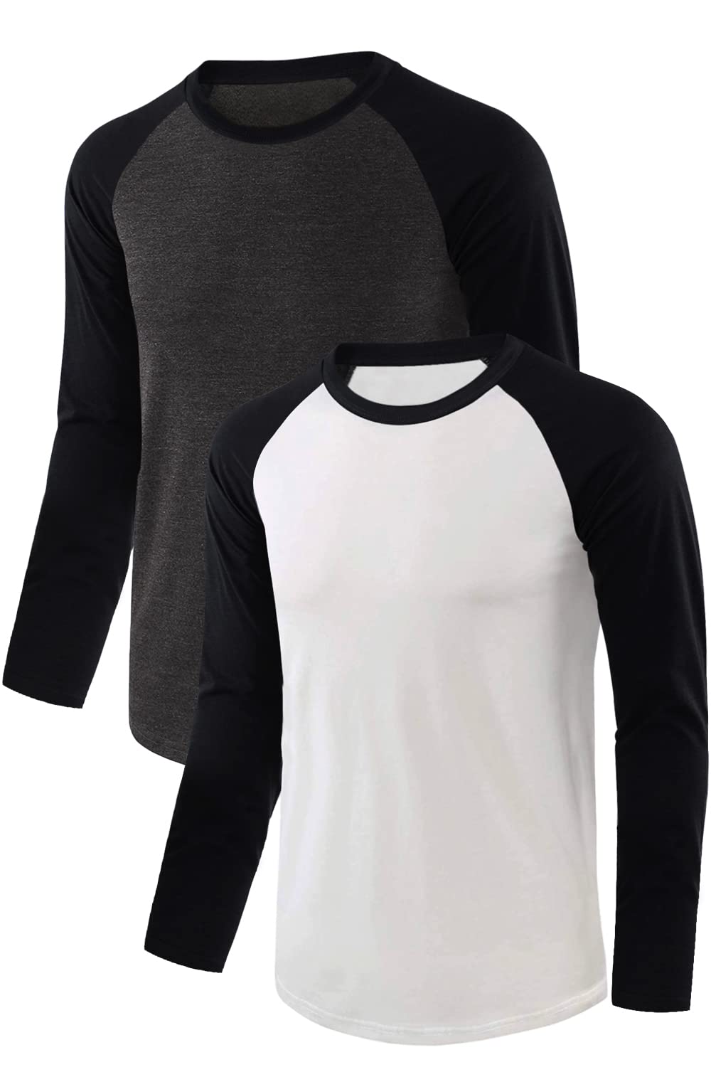 Nolabel Men's Baseball T Shirt – 2 Pack Raglan Two Tone Cotton Bland Crewneck Casual Active Athletic Sports Tee Top