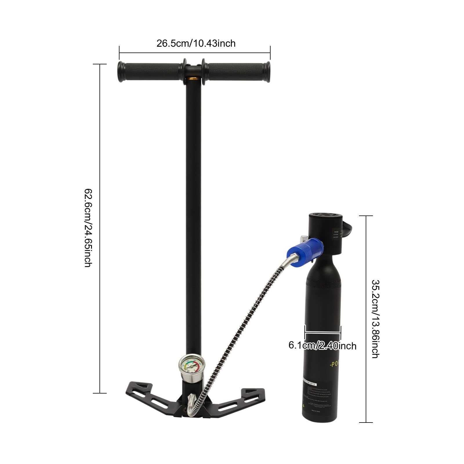 0.5l Mini Tauchflasche tragbare Sauerstoffflasche mit Sicherheitsventil Manometer Handpumpe für Unterwasseratmung Schnorcheln Notfälle
