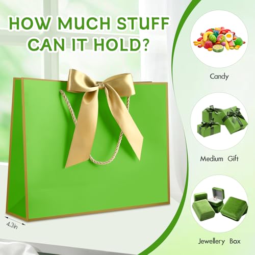 Image of JMANNI Gift Bags with Handles, 13 inch Medium Gift Bag for Presents, 1 Pcs Bags with 2 Tissue Paper and 1 Cards for Baby Shower Wedding Bridal Shower Mother's Day Birthday Party (Green-Gold
