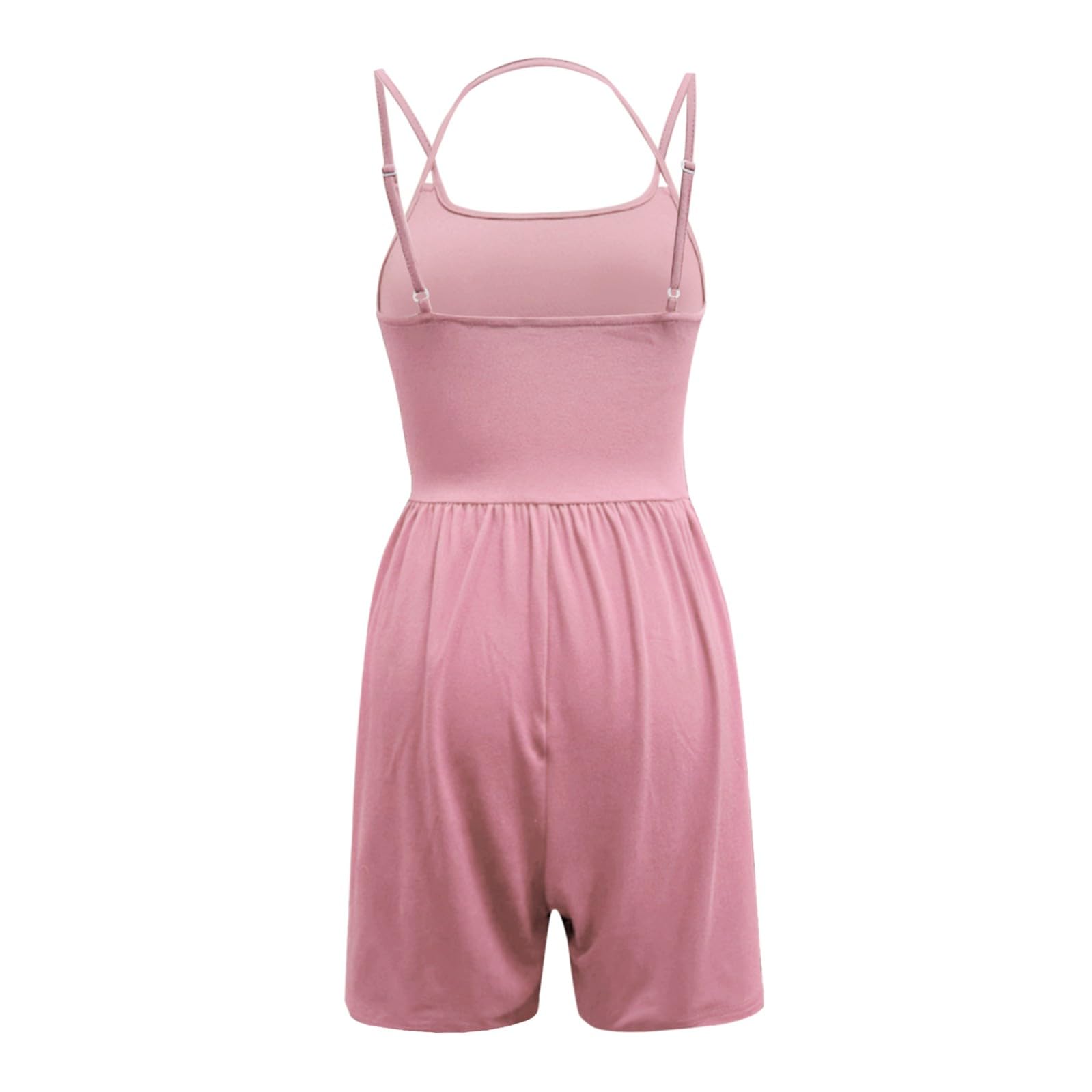 Tuta corta estiva da donna, senza maniche, a gamba larga, elegante | Salopette monopezzo, scollo a U, spalline sottili, schiena scoperta, tinta unita, sexy, per allenamento