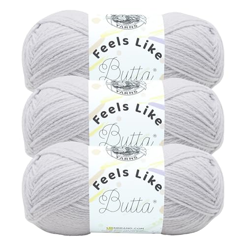 Image of Lion Brand Yarn Feels Like Butta Soft Yarn for Crocheting and Knitting, Velvety, 3-Pack, Pale Grey