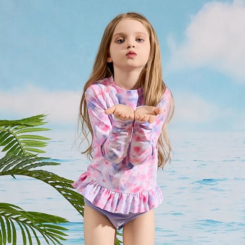 Image of Toddler and Little Girls Rash Guard Swimsuit Set UPF 50+ Swimwear