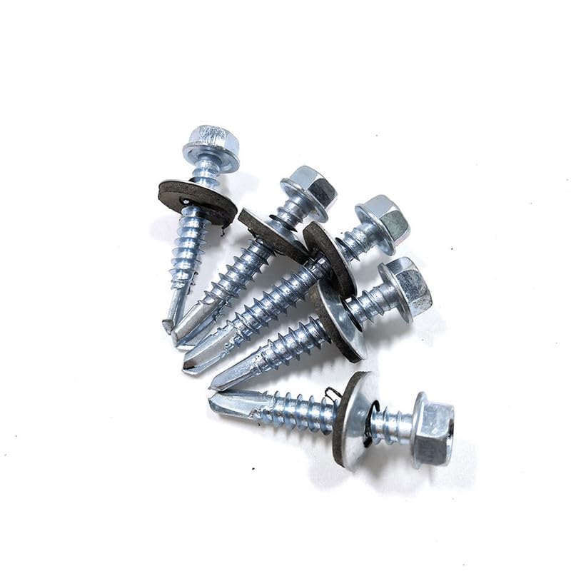 Image of Rely⇒VP INDUSTRIES (Pcs-50) M5.5x55 mm Hex Head SDS Self-Drilling Roofing Screw - Metal-Bonded EPDM Washer for Metal Sheets, Wooden Structures, Roofs, Corrosion & Weather Resistant