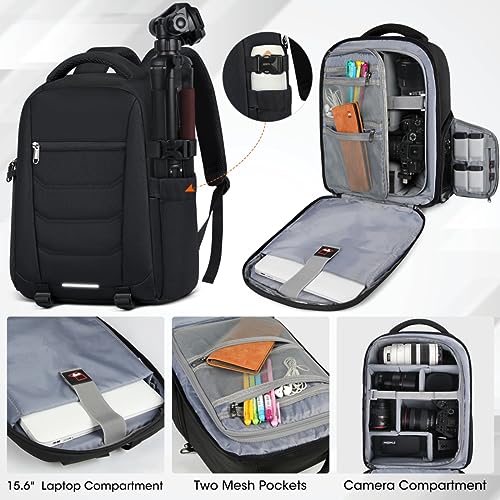 Image of SDYSM Camera Bag Backpack Professional for DSLR SLR Mirrorless Camera Waterproof Laptop Back Pack 15.6 Inch with Rain Cover Anti Theft Travel Case Large Capacity Photography Backpack Black | 15.6 Inch Waterproof Camera Laptop Backpack with Rain Cover Anti Theft Travel Case Large Capacity Photography Backpack, Black