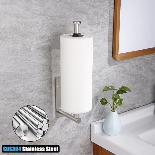 Image of Paper Towel Holder Under Cabinet, Single Hand Operable Paper Towel Roll Holder with Damping Effect, Self-Adhesive or Drilled Stainless Steel Paper Towel Holder for Kitchen Bathroom RV