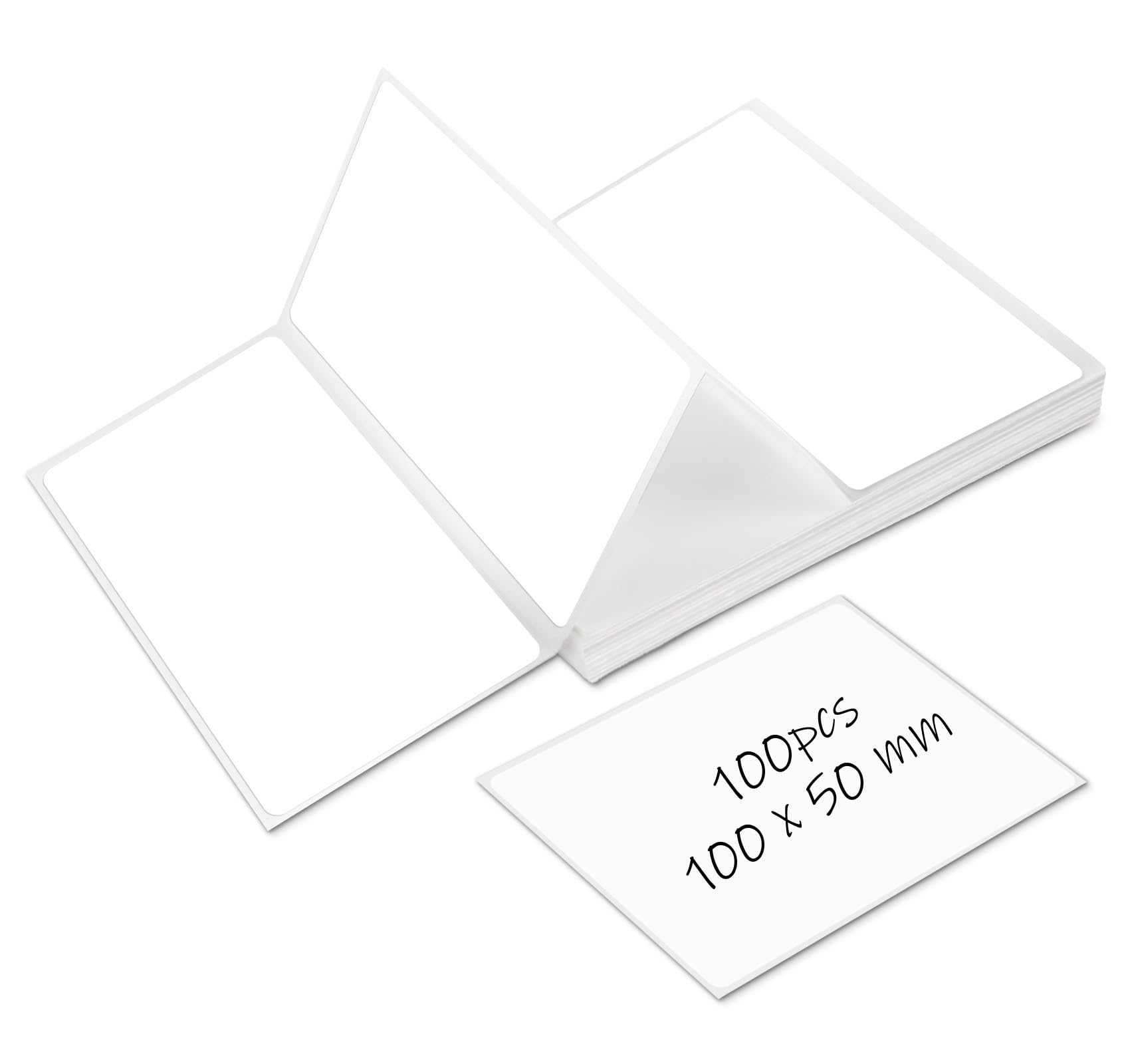 100 Pack White Thermal Printer Labels (50X100mm), Fanfold Sticky Address Labels, Self Adhesive Labels Stickers on a Roll, Postage Shipping Packing Label for Thermal Inkjet Ribbon Printer