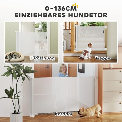 PawHut Treppenschutzgitter Ausziehbar 0-136cm 87 cm Hoch Türschutzgitter Treppenschutzrollo Absperrgitter Treppengitter für Haustiere Türgitter Schutzgitter Geeignet für Treppen Türen Innen & Außen