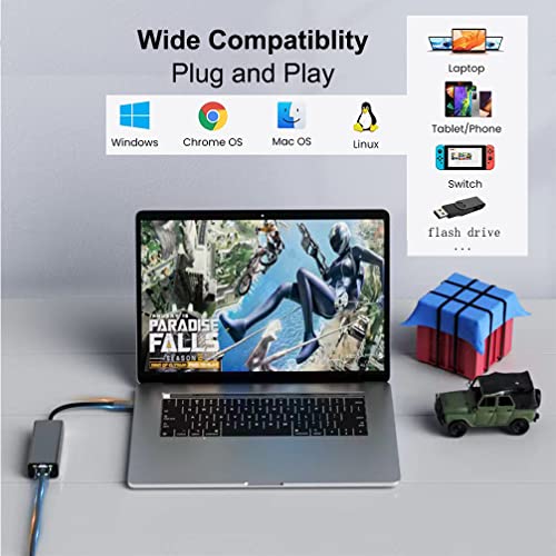 Image of DTECH 3 Port USB to Ethernet Adapter USB 3.0 Hub 10 /100 /1000 mbps Gigabit Wired Network Cable Converter for Laptop Notebook Desktop Computer Keyboard Router Modem Internet