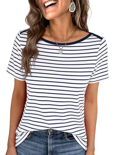 ANRABESS Womens Boat Neck Tops Short Sleeve T-Shirts Causal Fashion Tee Shirts 2026 Summer Spring...