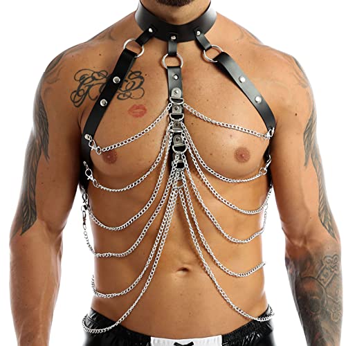 YiZYiF Men's Adjustable Leather Body Chest Harness Belt Clubwear with Fancy Buckles2