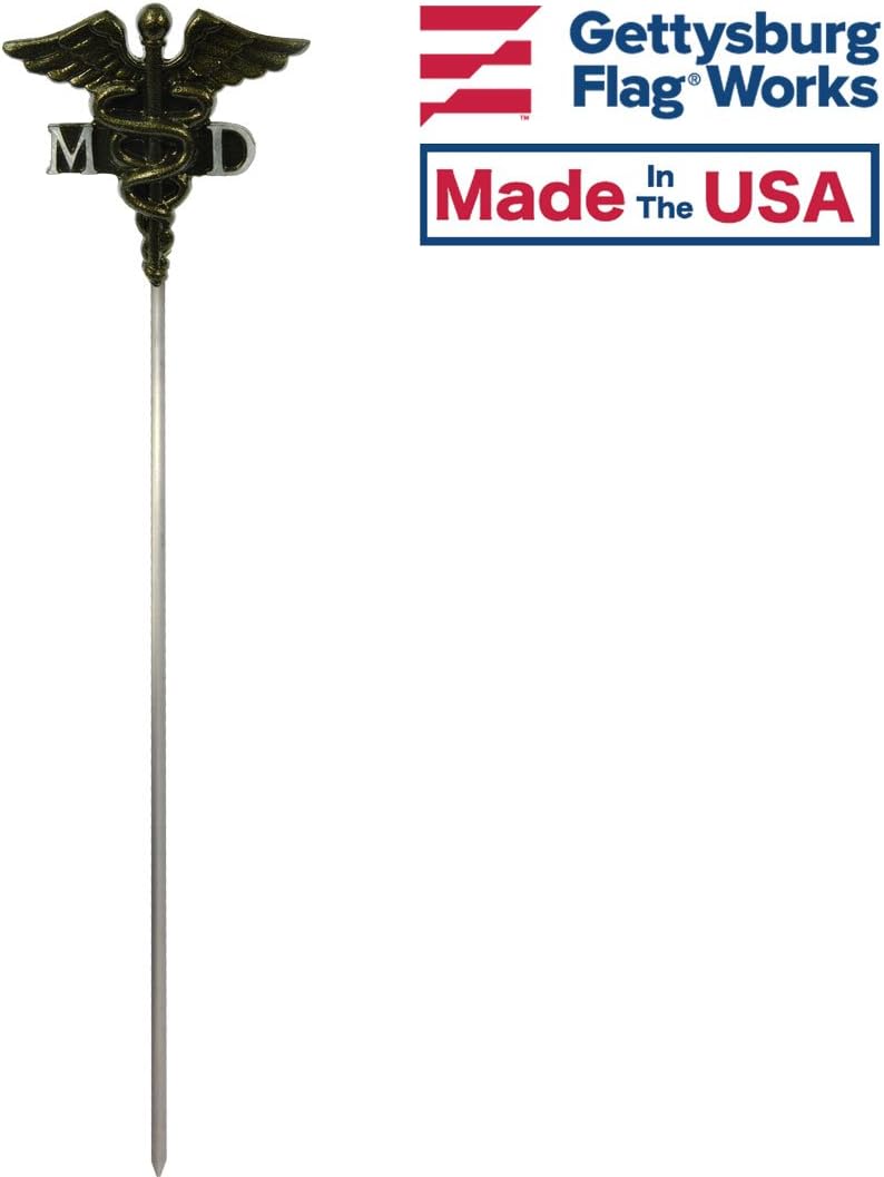 Aluminum Grave Marker Medical Doctor, Cemetery Memorial Flag Holder, MD Veteran Plaque, Made in USA