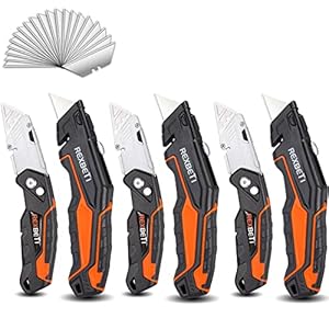 REXBETI 6 Pack Retractable Folding Utility Knife, SK5 Heavy Duty Box Cutter for Cartons, Cardboard and Boxes, Blade Storage Design, Extra 20 Blades Included