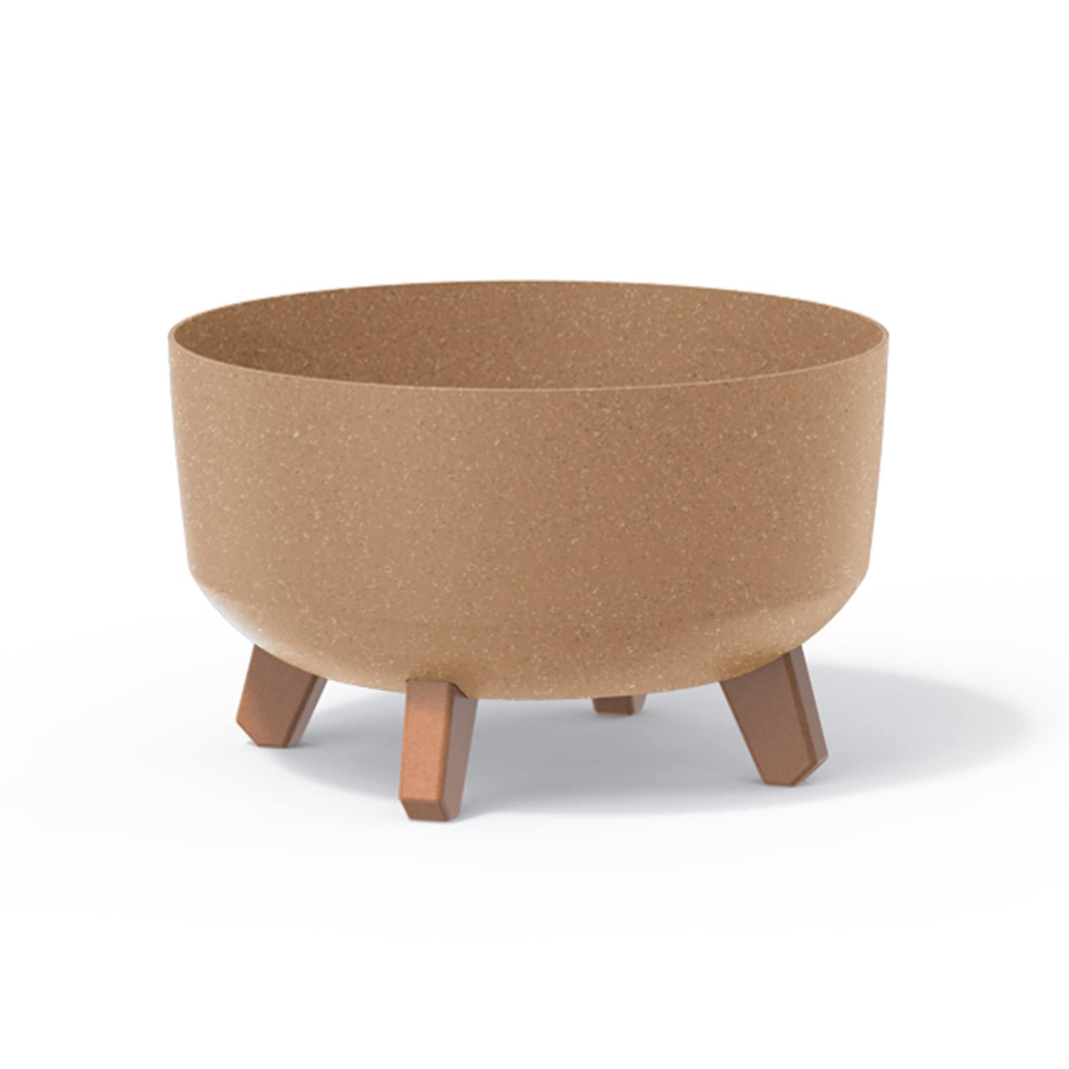 Prosperplast Gracia Low Eco Wood Flower Pot with Removable Legs Including Insert for Indoor and Outdoor Use Planter Round Plastic UV-Resistant (285 mm, ECO Naturo)