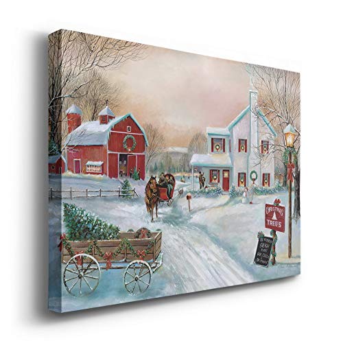 Renditions Gallery Christmas Tree Farm Wall Art, Country Winter Scene with Red Barn, Charming Decorations, Premium Gallery Wrapped Canvas Decor, Ready to Hang, 24 in H x 36 in W, Made in America by Renditions Gallery - Used condition - Image 2