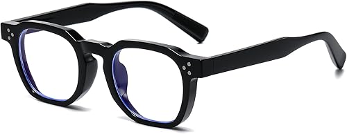 AIEYEZO Lentes retro de luz azul para hombres y mujeres, anteojos cuadrados con marco grueso, gafas de computadora vintage de moda Negro,Negro