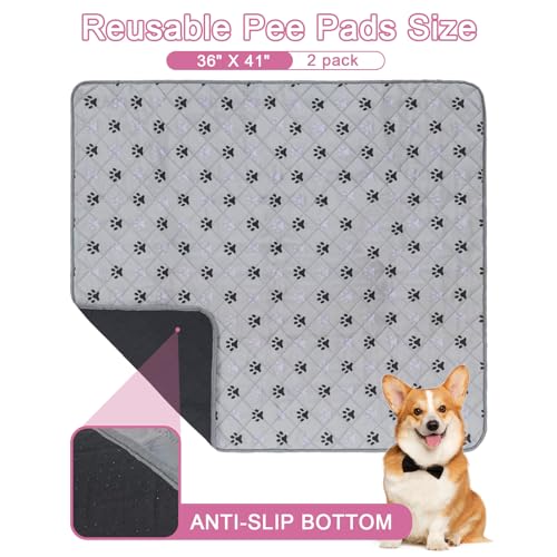 Image of JERIA 2 Pack 36 inchx 41 inch Waterproof Non Slip Wee pad,Reusable Washable Pee Pads for Dogs,Absorbent and Leakproof Training Mats for Potty, Bed, Sofa, Potty Training