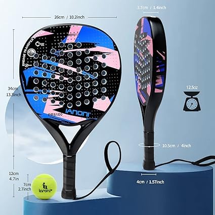 IANONI Racchetta da padel con superficie in fibra di carbonio con nucleo in schiuma EVA Memory Flex Foam Padel Padel Padel Paddle Tennis