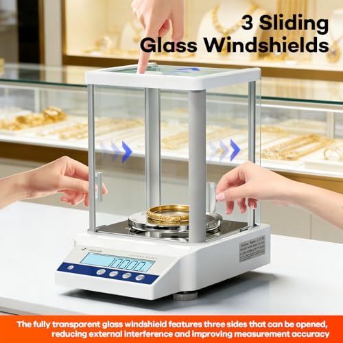 Image of Lab Scale 0.001g Accuracy 500g Digital Milligram Scale Analytical Balance Scale with Windshield LCD Display 7 Units 200g Calibration Weight, Precision Scale for Jewelry Gold Powder Chemistry