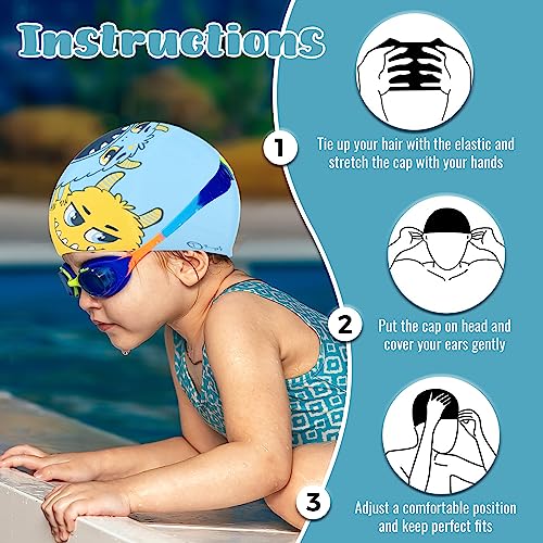 THINGSITY Kids Swim Cap - Comfortable and Durable Waterproof Hat for Long and Short Hair, Beats Chlorine and Water Damage, Non-Slip Lining and Waterproof Design and Protection (Blue Monster) - Image 3
