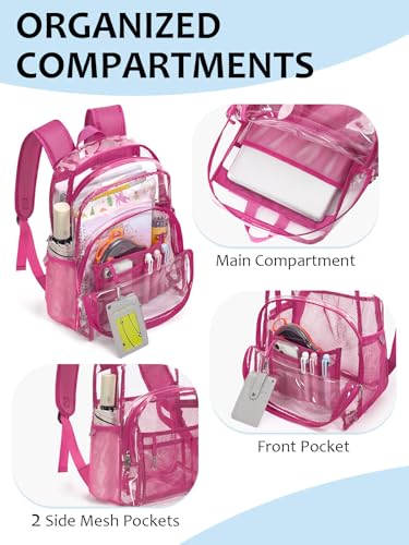 Image of Clear Backpack for School, Heavy Duty Transparent Bookbag | Reinforced Biuld, 0.5mm Thick PVC, Padded Straps, 6 Pockets, Fits Boys /Girls /Adults, for College Work Travel