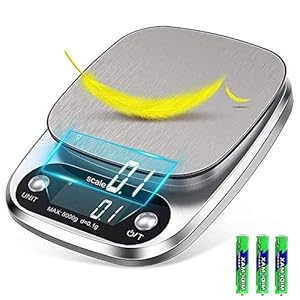 Mobxpar Digitale keukenweegschaal, digitale weegschaal, professionele elektronische weegschaal, keuken, roestvrij staal, precisie tot 0,1 g (5 kg maximumgewicht), levensmiddelenweegschaal, precisieweegschaal met tarra-functie