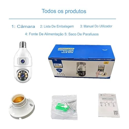 Câmera de Segurança Wifi Lâmpada IP com Visão Noturna Lentes Duplas Full HD Interna Externa com Audi