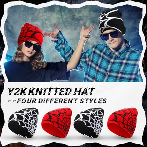 Image of Ramede 4 Pcs Y2k Beanie - Double Sided Graphic Beanies for Men and Women, Acrylic Knitted Y2k Hats Accessories
