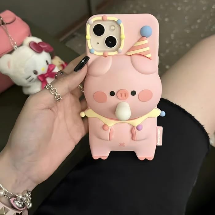 Image of COVERLY for iPhone 12 Pro 3D Pig Blowing Bubble Gum Case,Full Protective Squishy 3D Toy Lovely Piglet Play Back Case Cartoon Cute Soft Silicone Fashion Funny Phone Cover for Apple iPhone 12 Pro