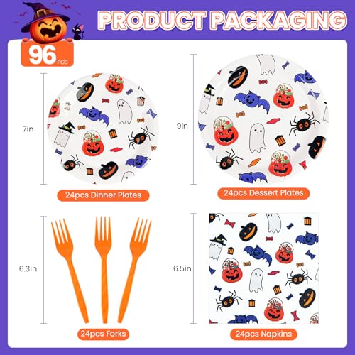 Puevenyi 96Pcs Happy Halloween Paper Plates And Napkins Set, Halloween Theme Party Decorations Set Include Paper Plates thumb #1