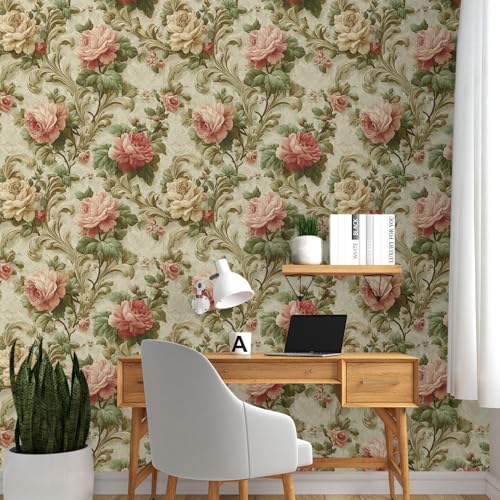 Image of PAPER PLANE DESIGN Vintage Floral Vinyl Self Adhesive Wallpaper Peel & Stick, Waterproof, Stain-Proof | 16 in X 90 in, Decor for Bedroom, Hallway, Living Room (A)