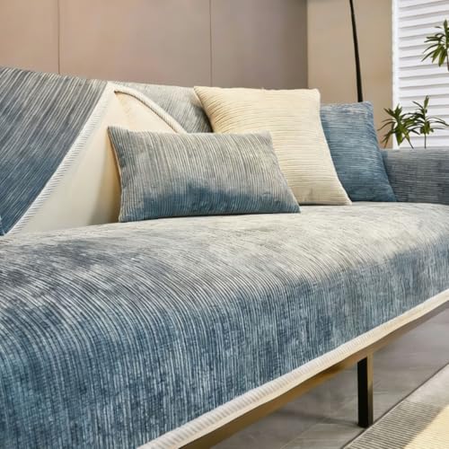 Housse de canapé d'angle en forme de L bleue 110x180 cm lavable - 2
