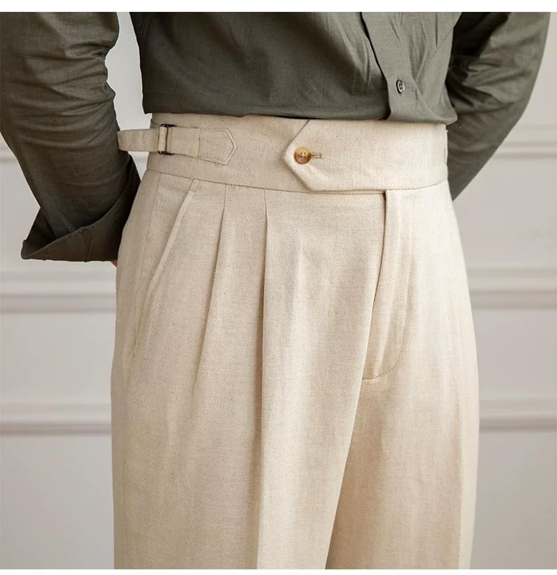 Men's Flat Front Linen Blend Dress Pant, Regular Fit, High-Waisted Straight2